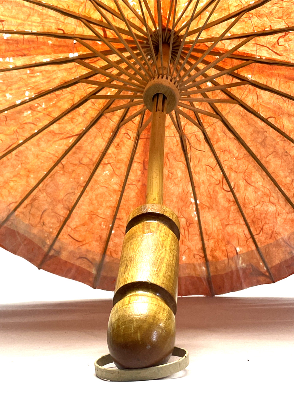 Vintage Japanese Style Paper Parasol Umbrella Handmade Bamboo Wood Handle 24"